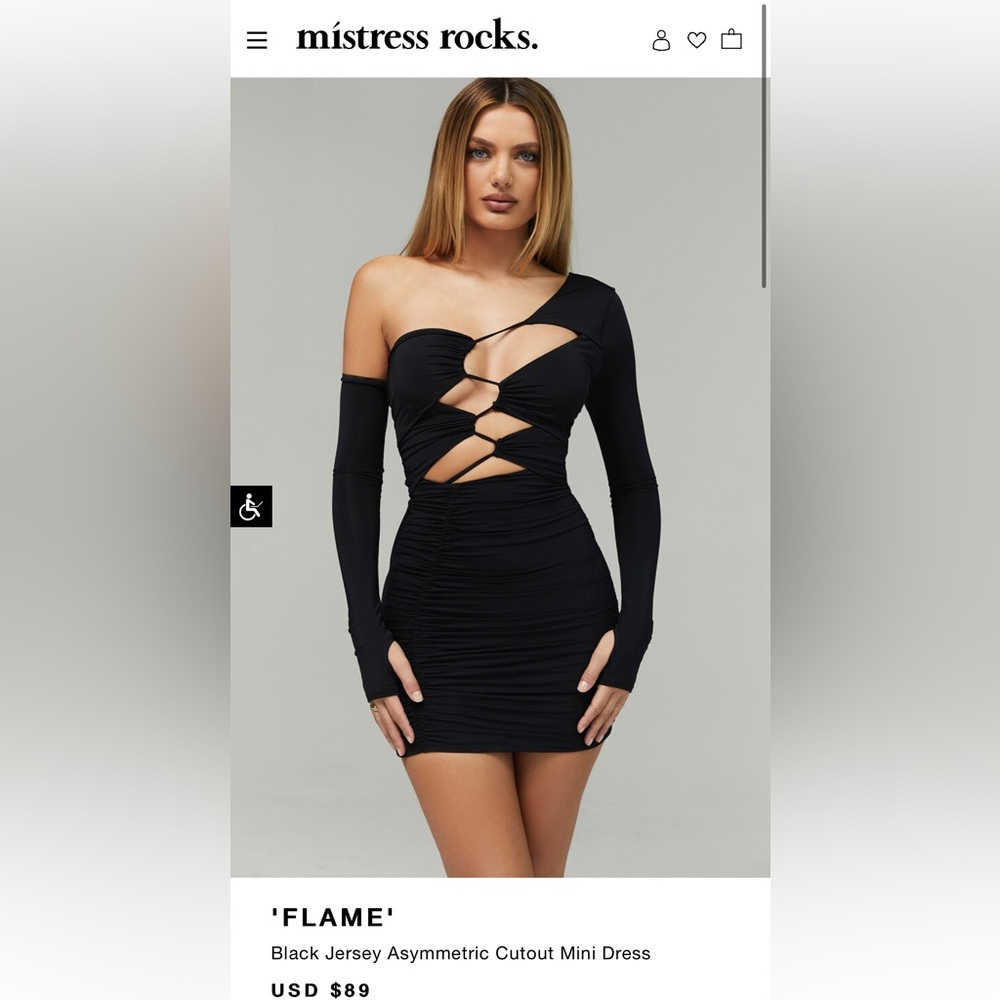 Mistress Rocks "FLAME'
Black Jersey Asymmetric Cutout Mini Dress